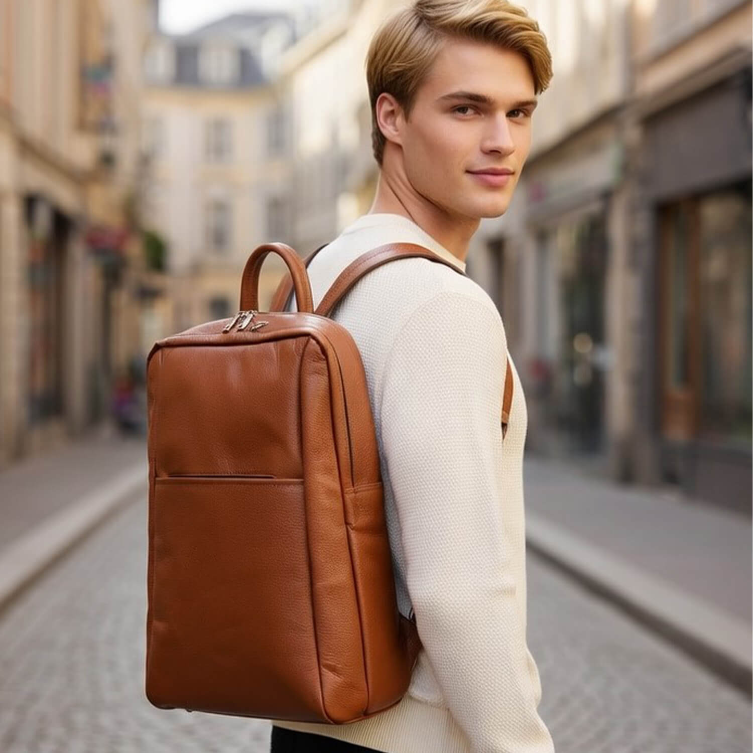 Aizo Orven Leather Backpack Brown