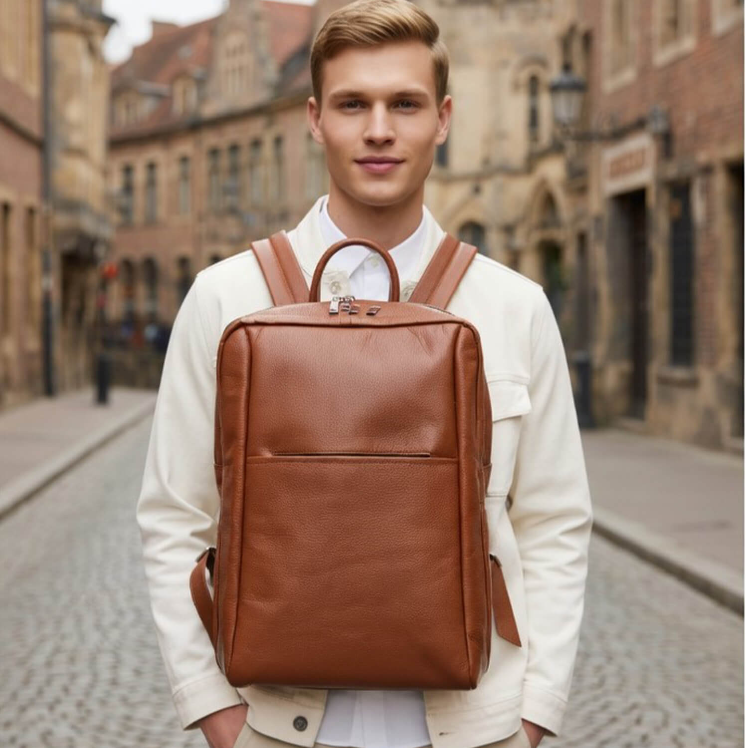 Aizo Orven Leather Backpack Brown - Image 3
